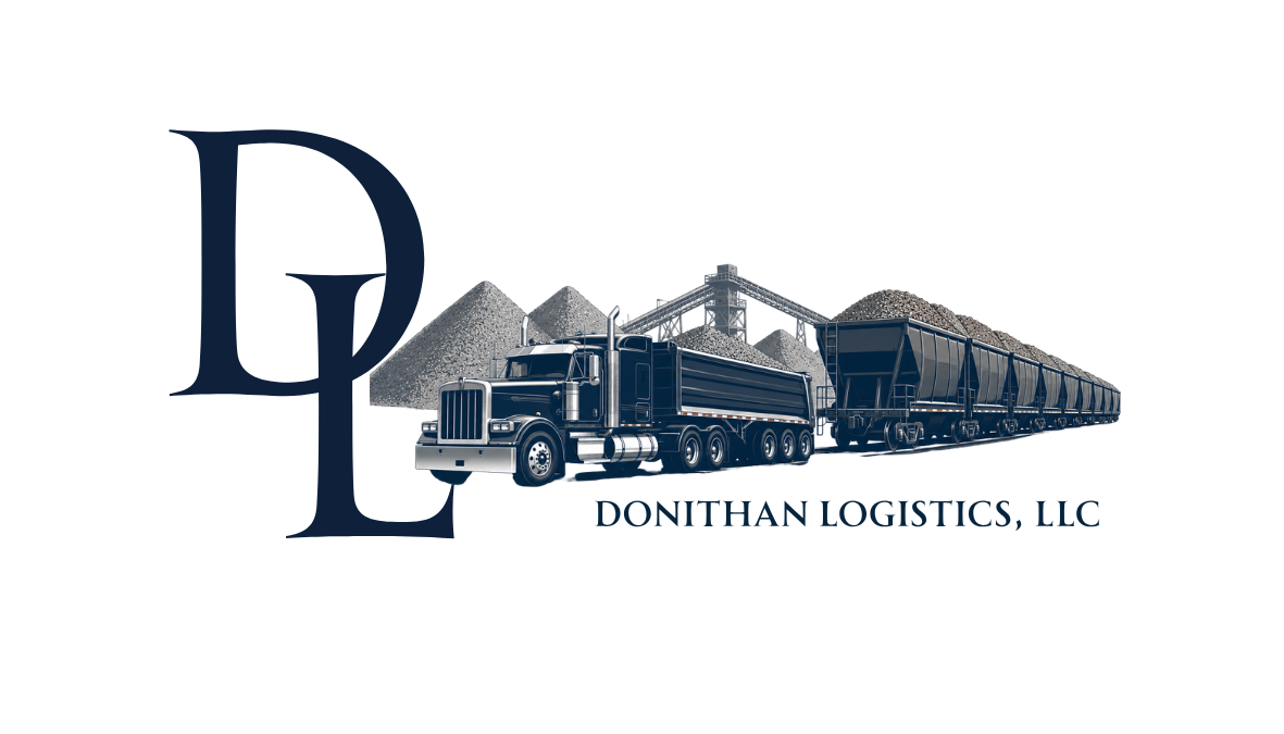 Donithan Logistics: dump truck and gondola rail cars hauling aggregate