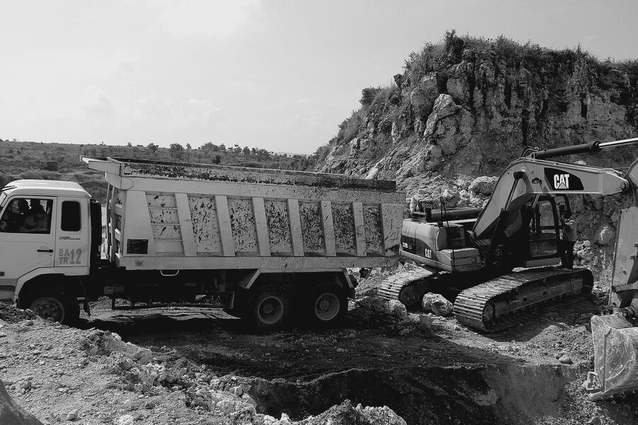 Loading an end dump at an aggregate pit